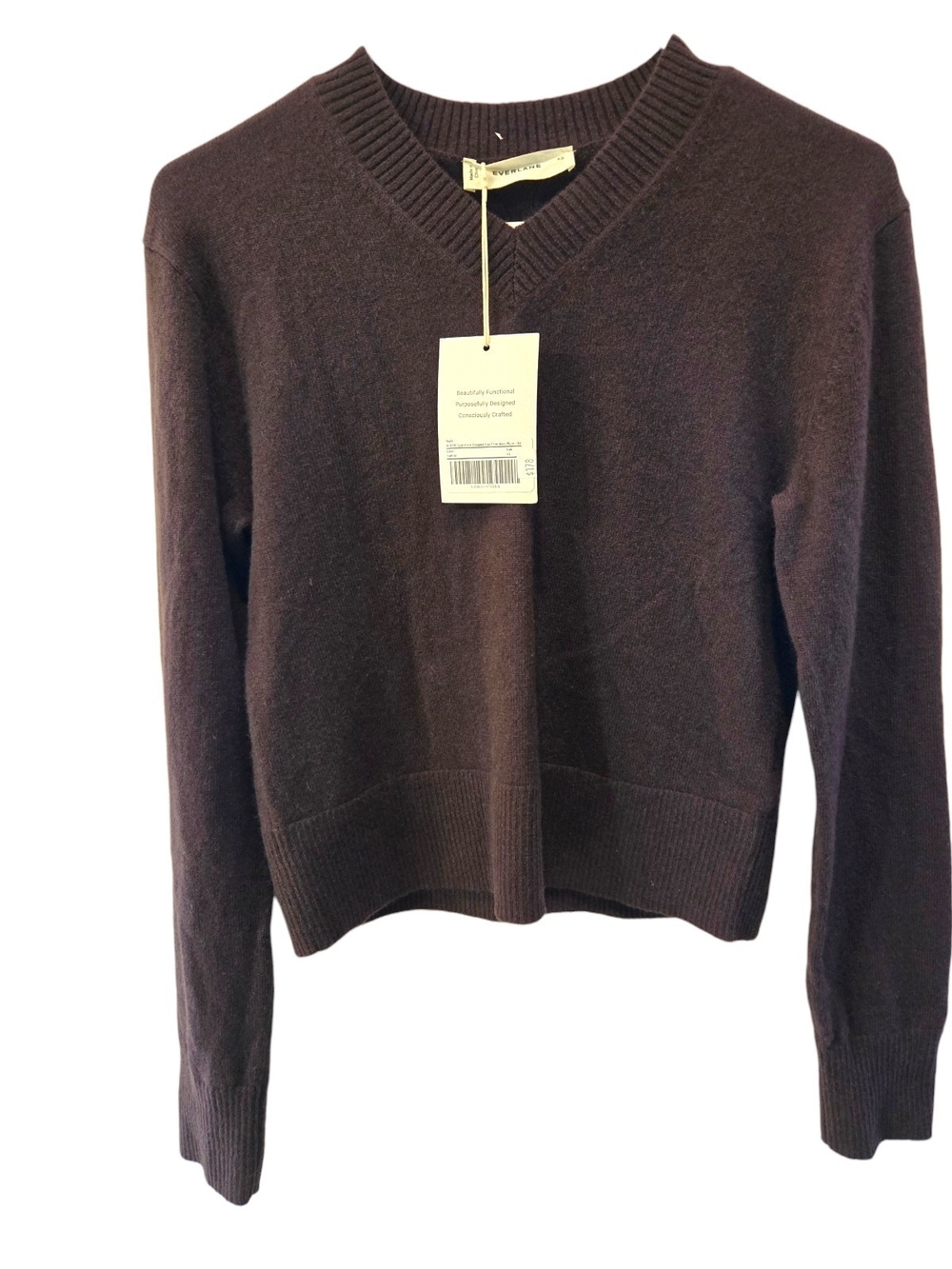 EVERLANE cashmere cropped vee chocolate plum XL